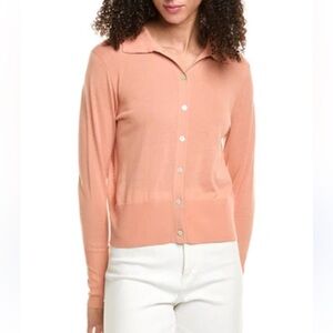 Vince Collared Button-Down Long Sleeve Cotton Knit Shirt Size L Dark Apricot